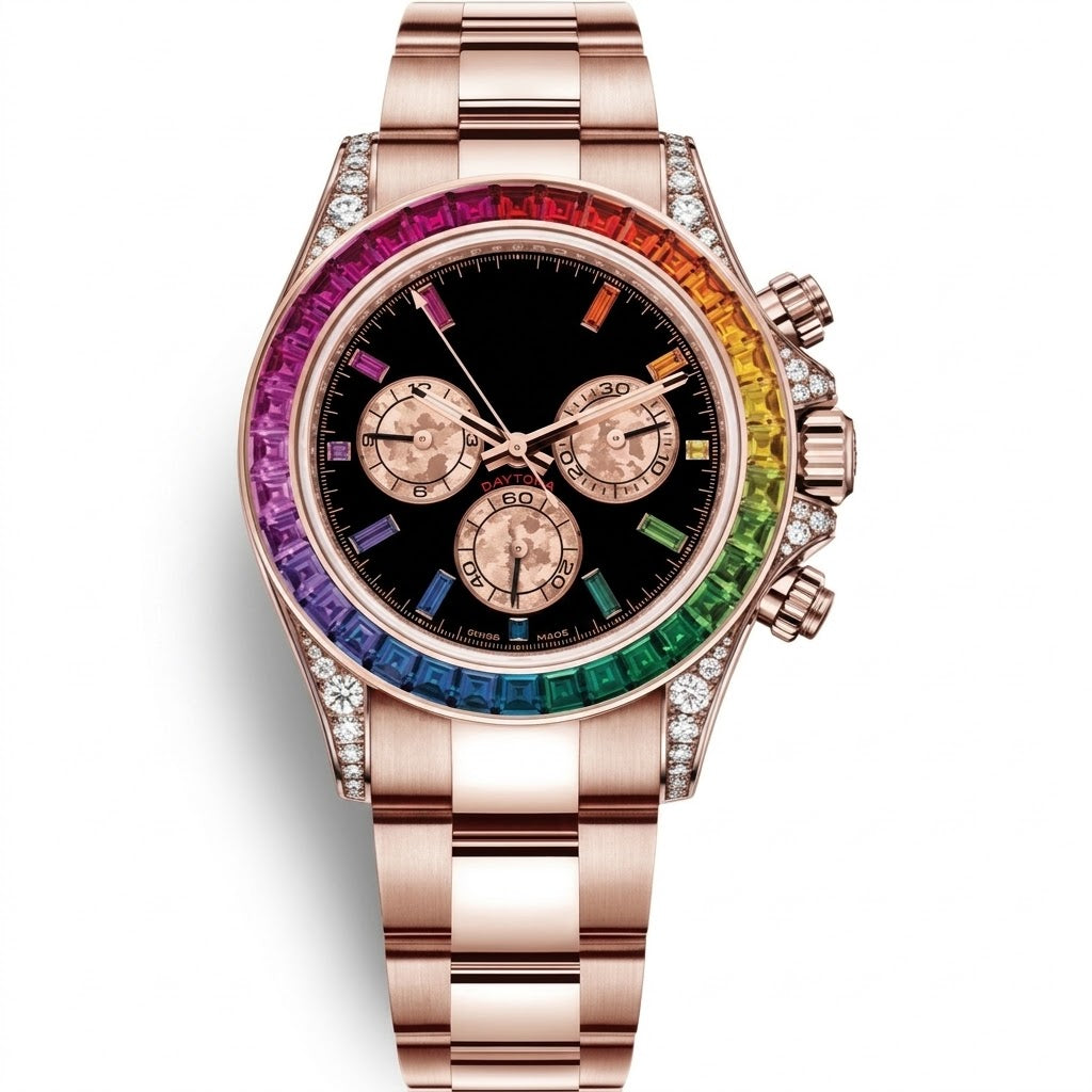 Daytona Rainbow Rose Gold Gemstone Bezel